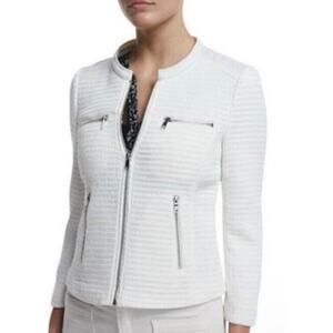 JOIE Women’s Small Jenika White Textured Cotton Blend Woven Zip-Up Blazer Jacket